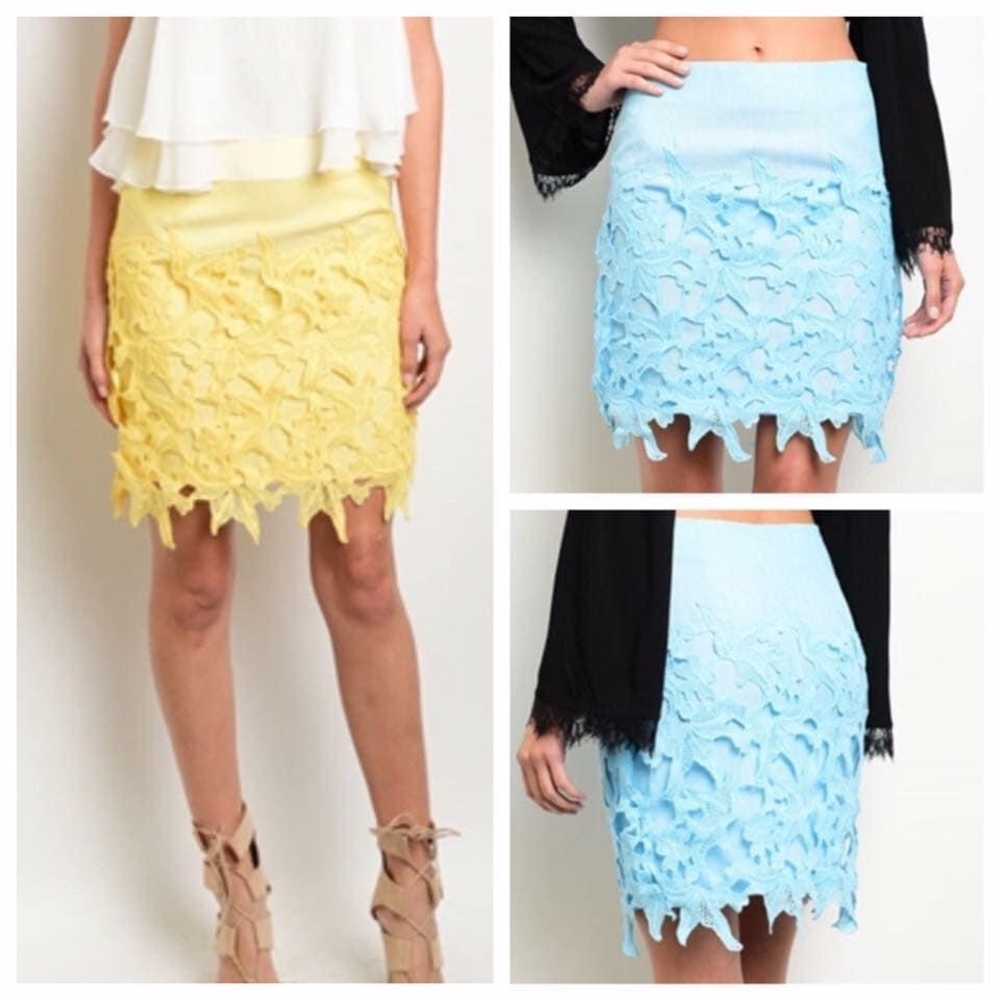 🆕💛lined-fitted skirt with cotton crochet overlay